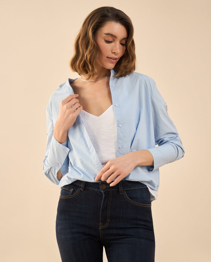 Camisa con apliques de piedras para mujer - Azul 34_112G000_AZU154030_0