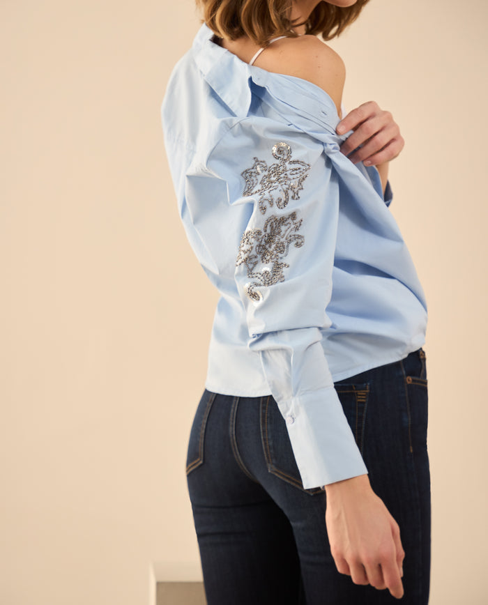 Camisa con apliques de piedras para mujer - Azul 34_112G000_AZU154030_3