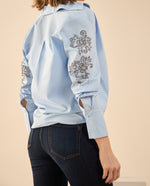Camisa con apliques de piedras para mujer - Azul