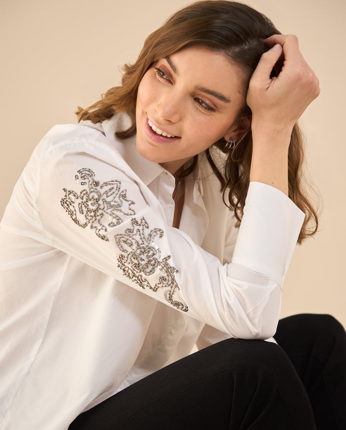 Camisa con apliques de piedras para mujer - Blanco 34_112G000_BLA110601_0