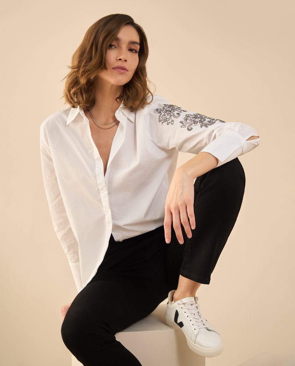 Camisa con apliques de piedras para mujer - Blanco 34_112G000_BLA110601_3