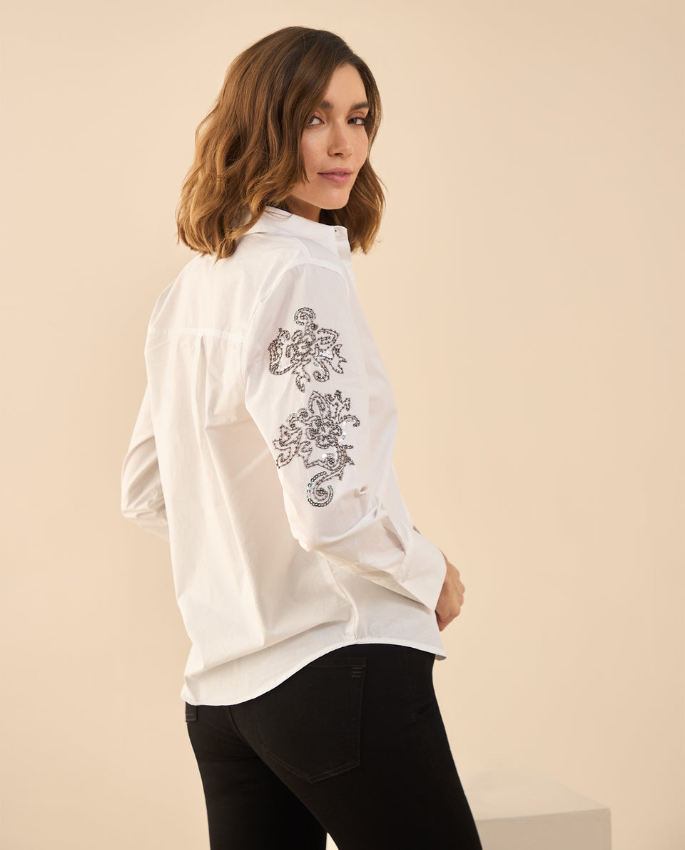 Camisa con apliques de piedras para mujer - Blanco 34_112G000_BLA110601_4