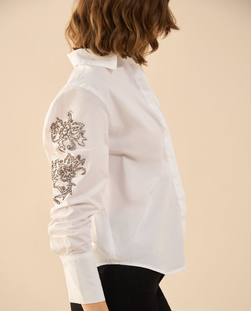 Camisa con apliques de piedras para mujer - Blanco 34_112G000_BLA110601_5