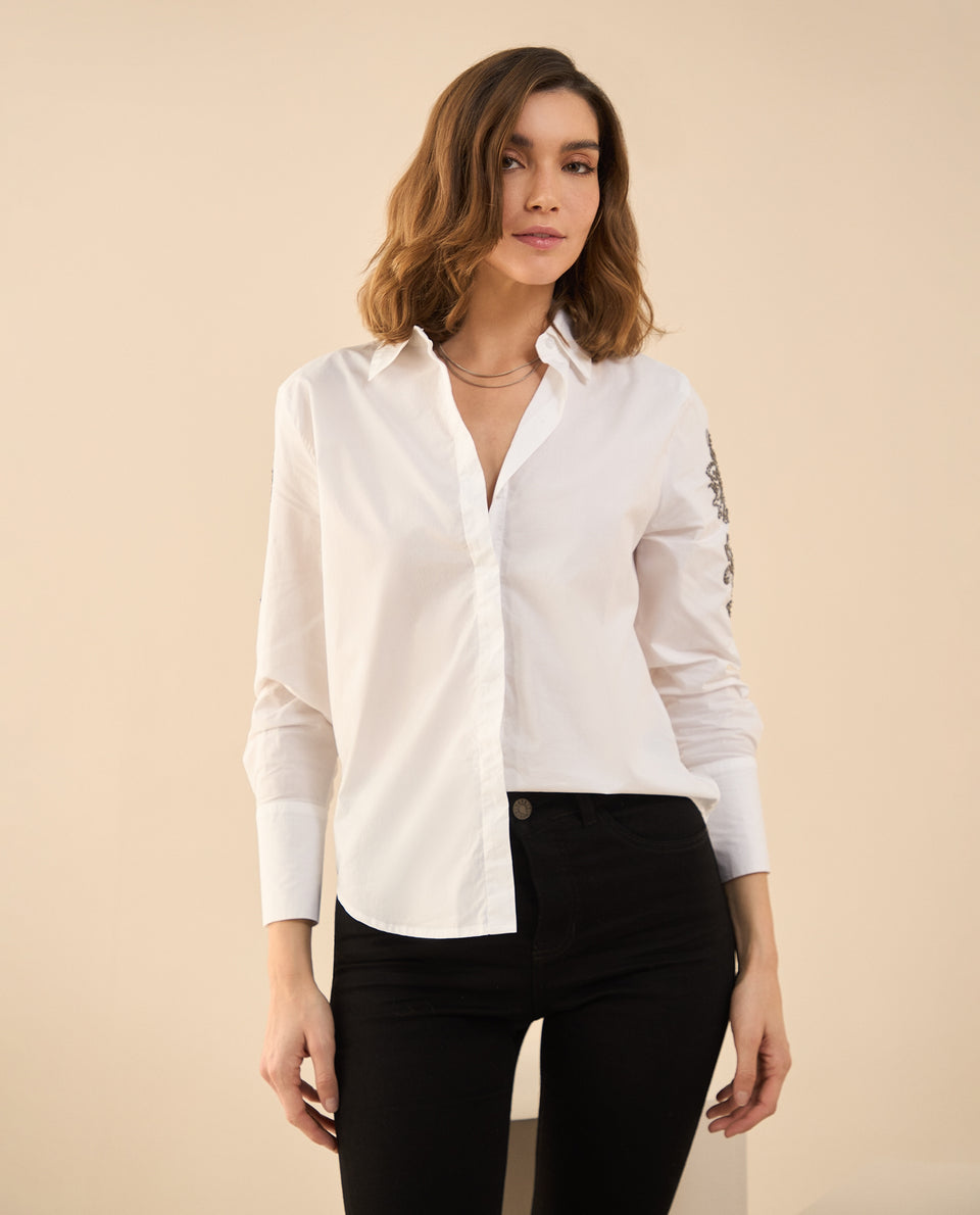 Camisa con apliques de piedras para mujer - Blanco 34_112G000_BLA110601_6