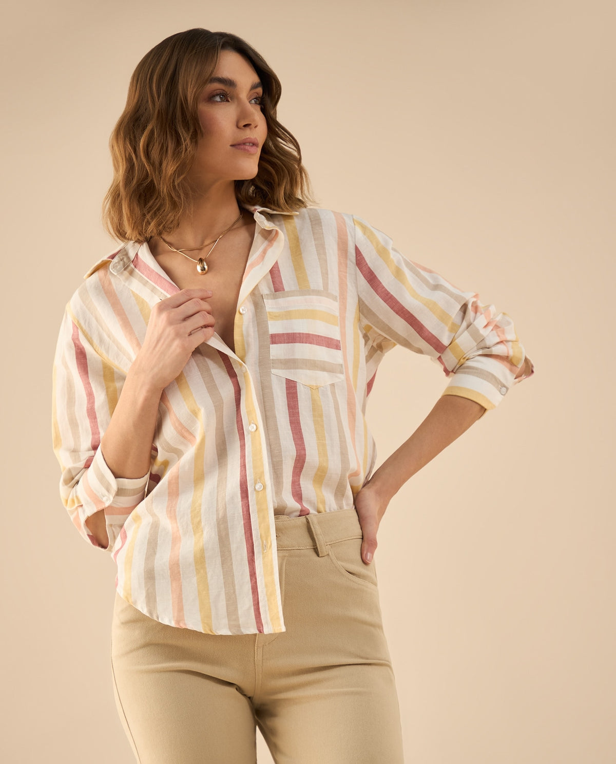 Camisa con diseño a rayas para mujer - Rojo 34_112G021_ROJ181444_0