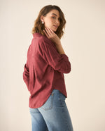Camisa manga larga con ruedo curvo para mujer - Rojo