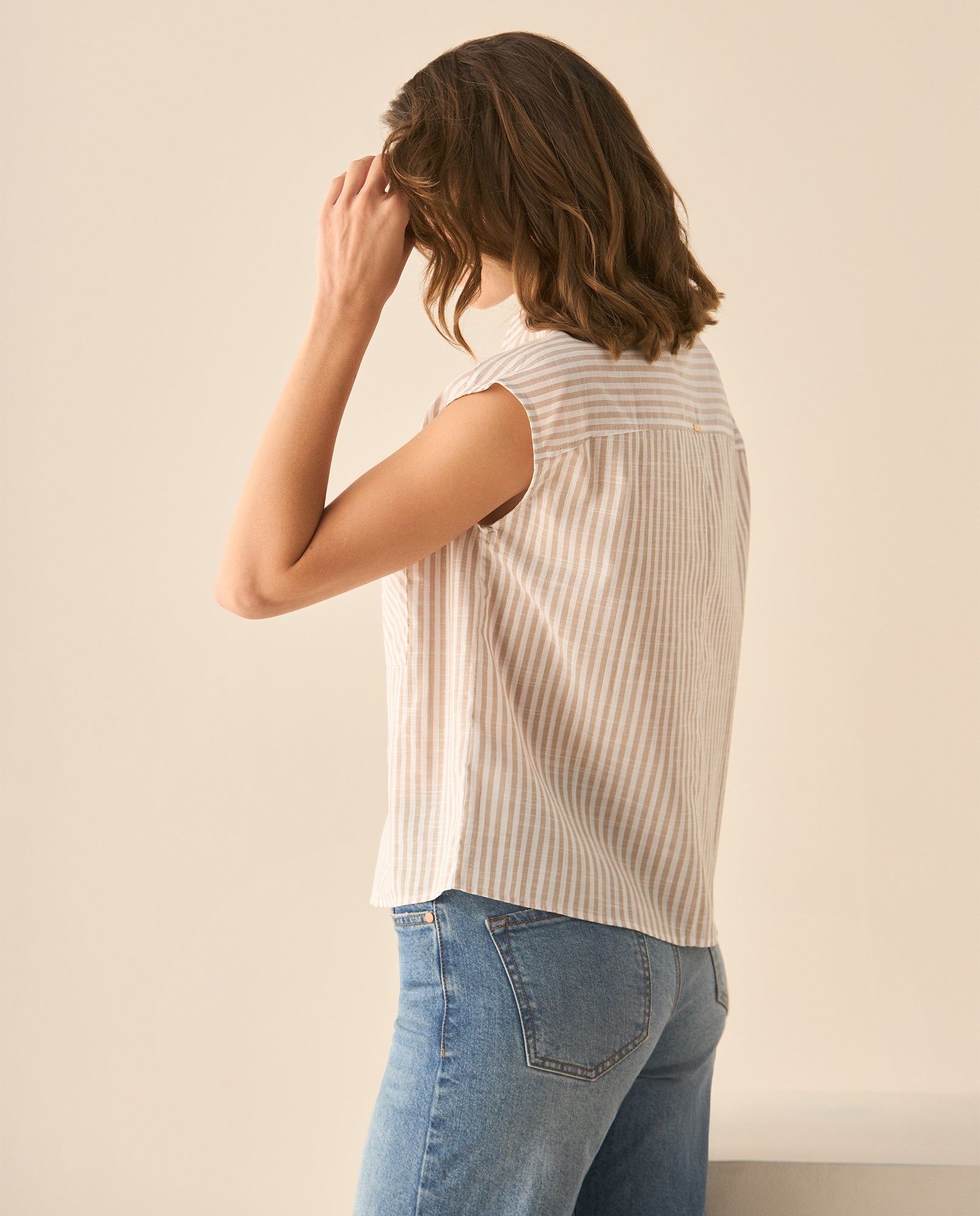 Camisa a rayas manga sisa para mujer - Café 34_113G012_CAF171319_5