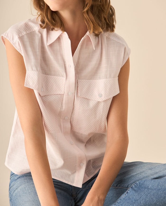 Camisa a rayas manga sisa para mujer - Rosa 34_113G012_ROS110603_0