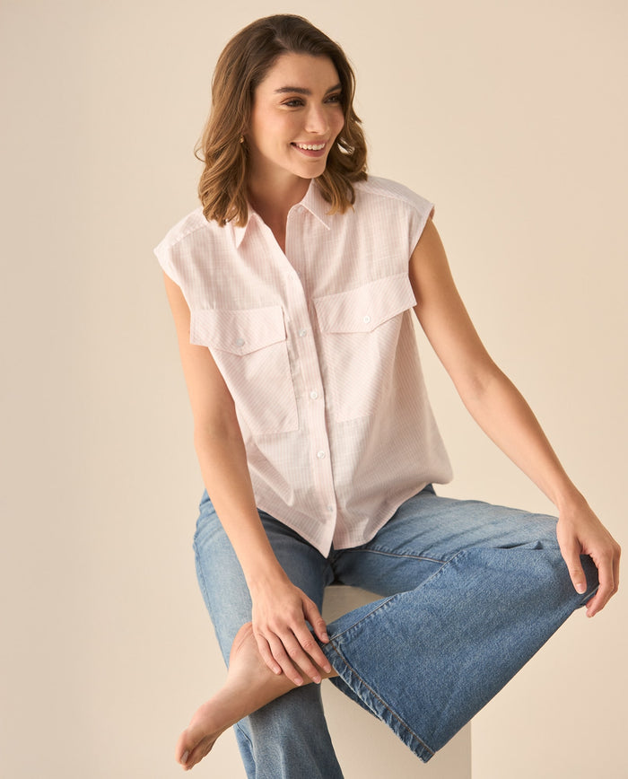 Camisa a rayas manga sisa para mujer - Rosa 34_113G012_ROS110603_3