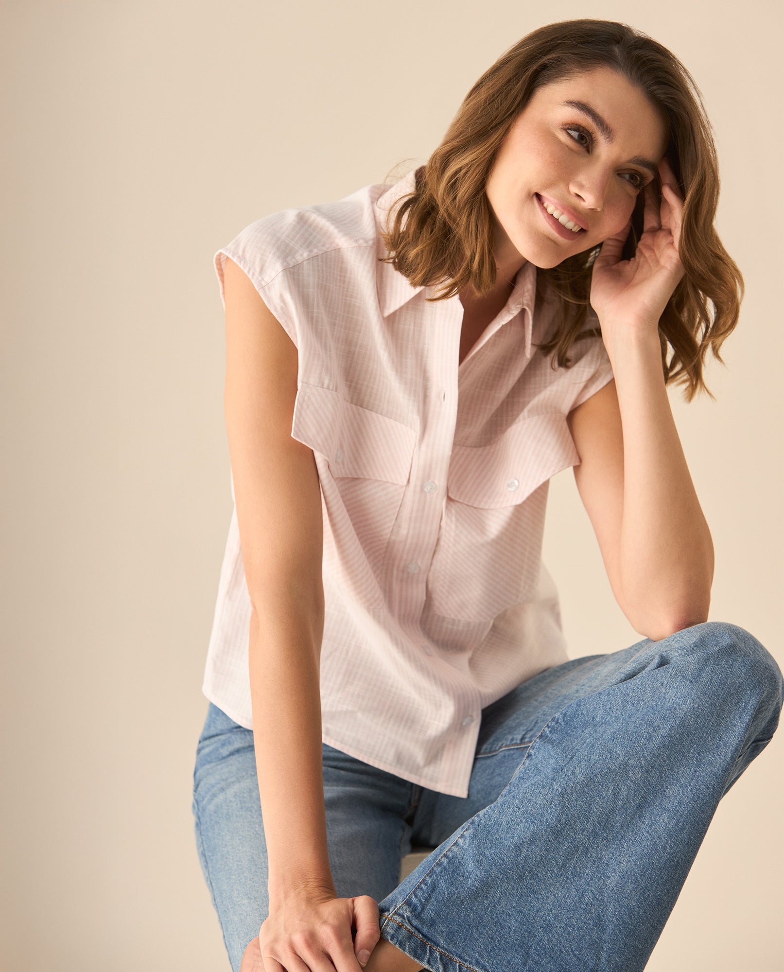 Camisa a rayas manga sisa para mujer - Rosa 34_113G012_ROS110603_4