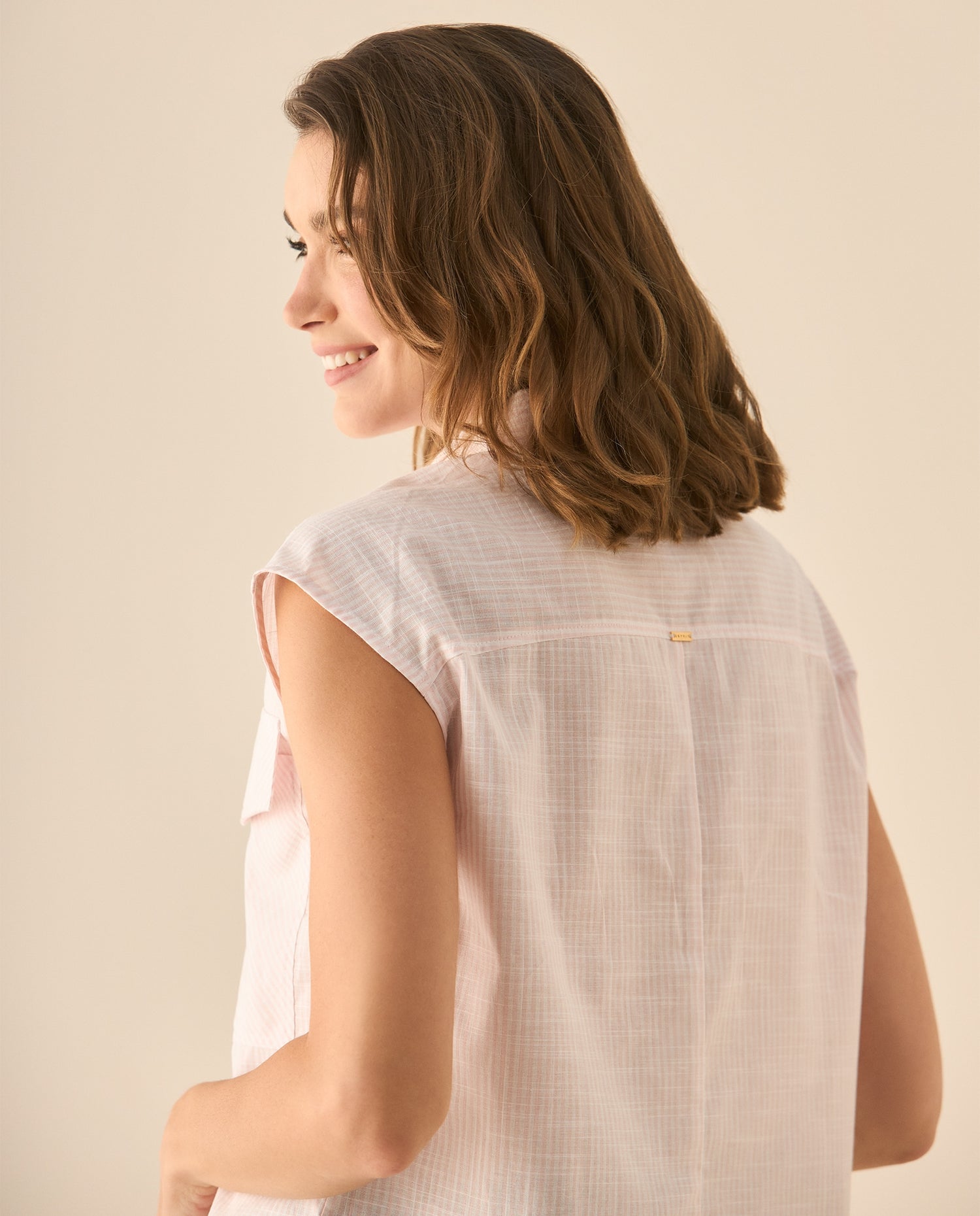 Camisa a rayas manga sisa para mujer - Rosa