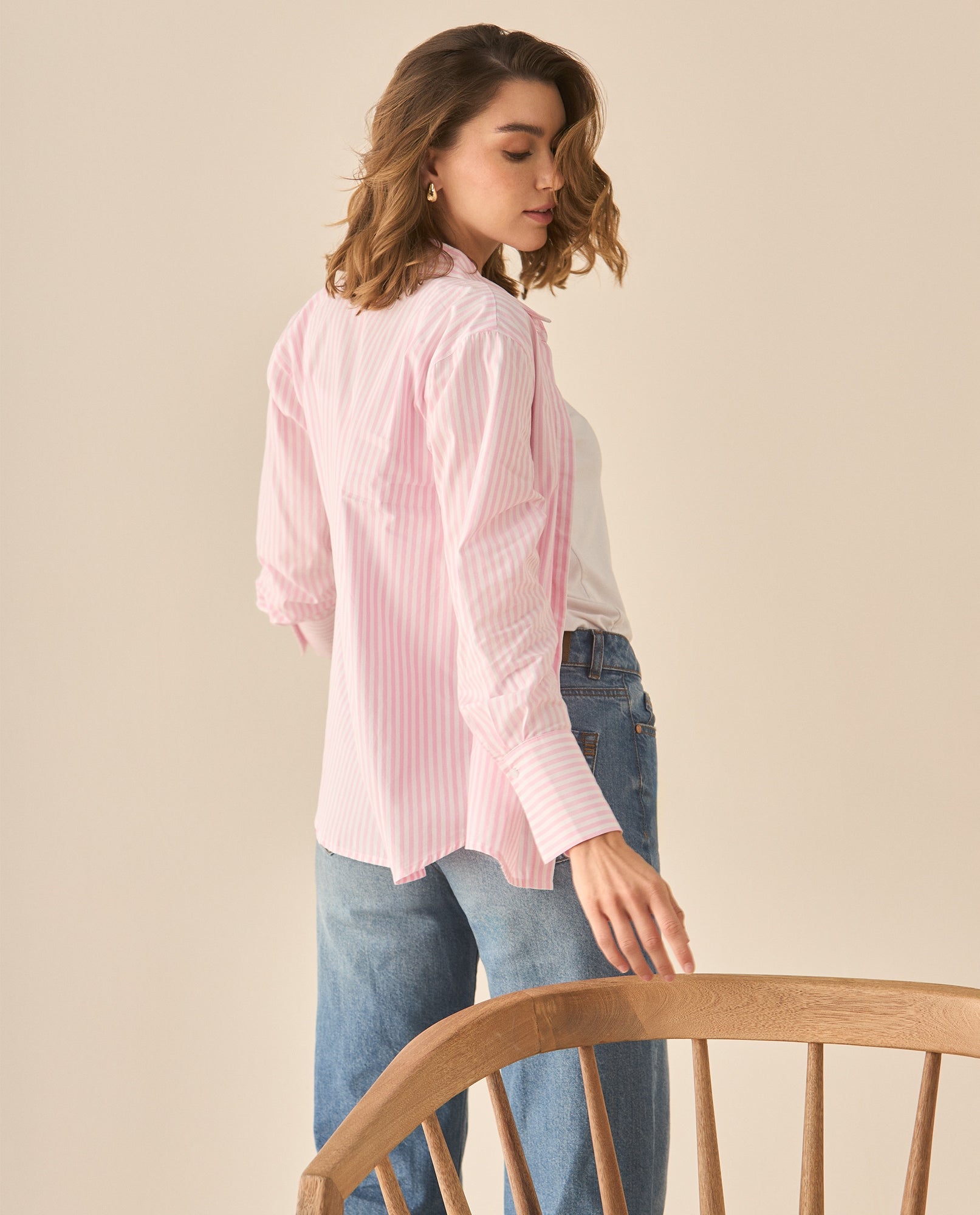 Camisa a rayas con bordado en el cuello para mujer - Rosa 34_113G013_ROS142808_5