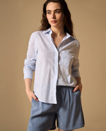 Camisa Rayas con Bordados en Puños - Azul