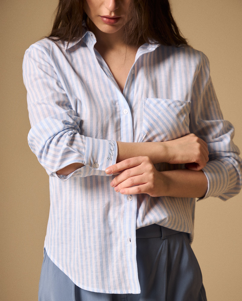 Camisa Rayas con Bordados en Puños - Azul 34_119G010_AZU154030_4