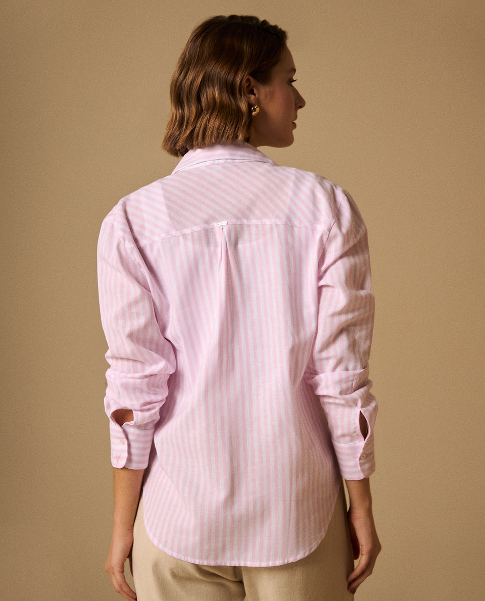 Camisa Rayas con Bordados en Puños - Rosa