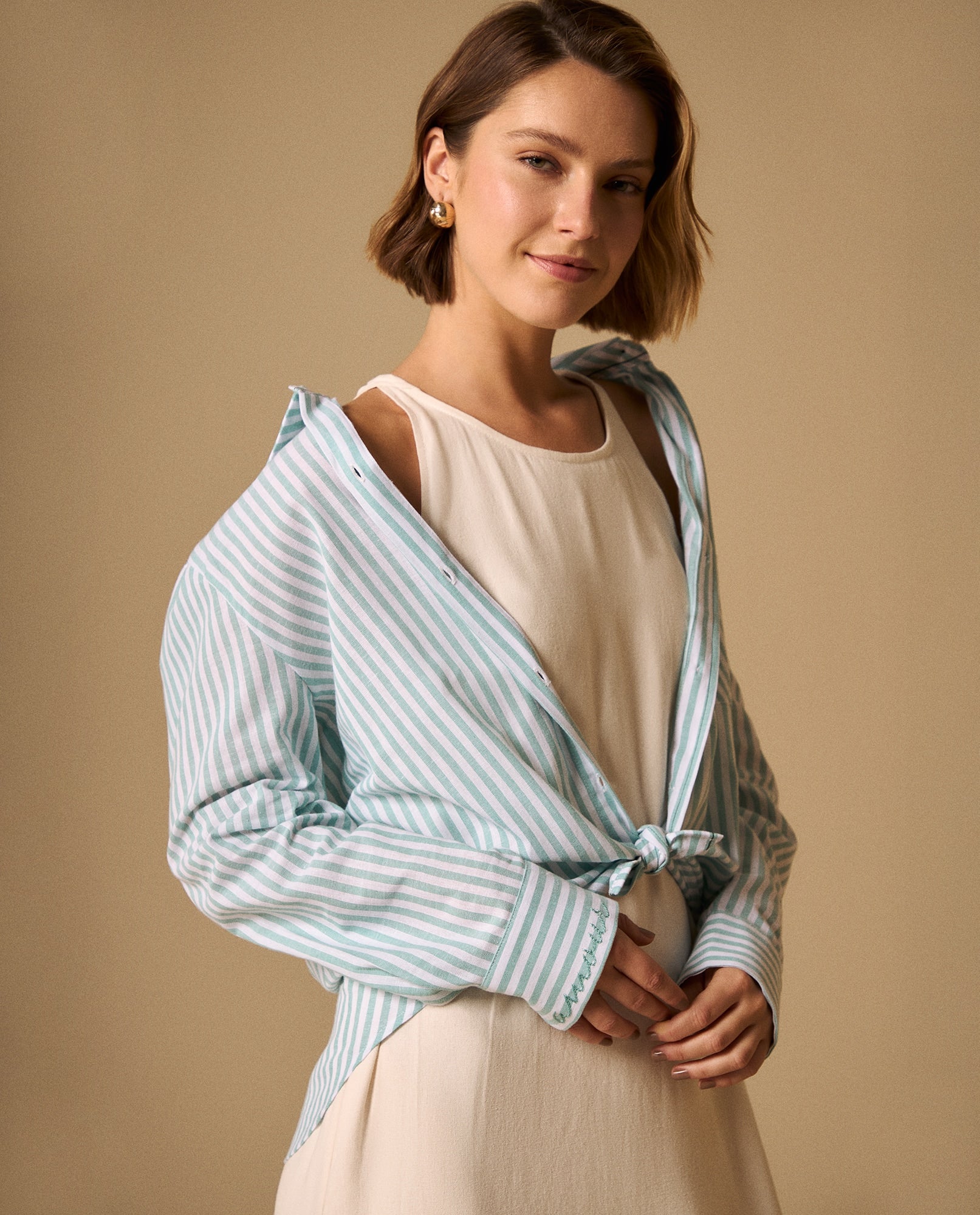 Camisa Rayas con Bordados en Puños - Verde 34_119G010_VER165815_0
