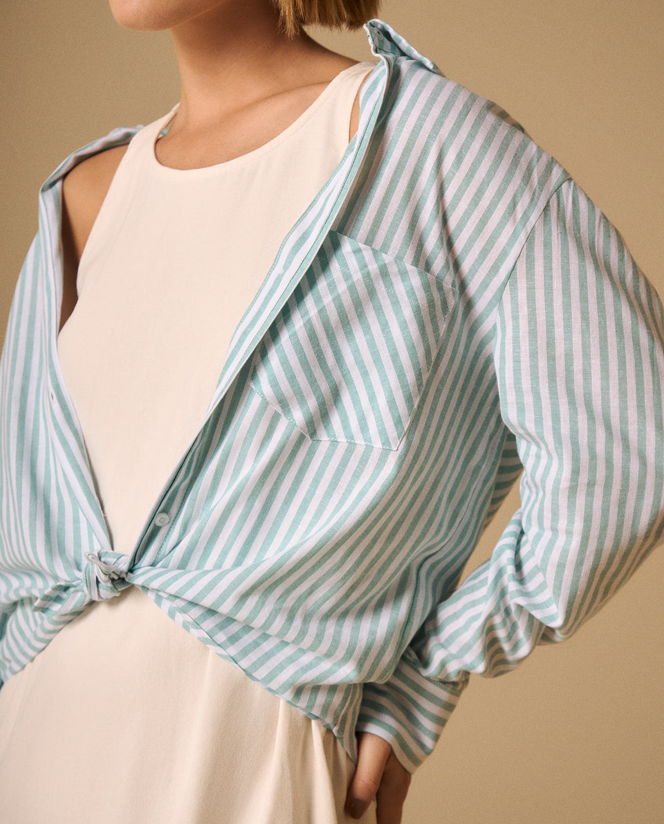 Camisa Rayas con Bordados en Puños - Verde 34_119G010_VER165815_4