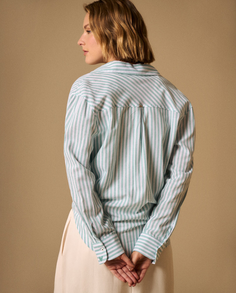 Camisa Rayas con Bordados en Puños - Verde 34_119G010_VER165815_6