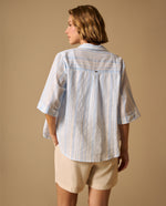 Camisa Rayas Manga Corta Premium - Azul