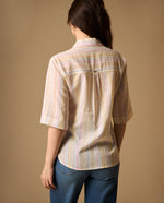 Camisa Rayas Manga Corta Premium - Crudo