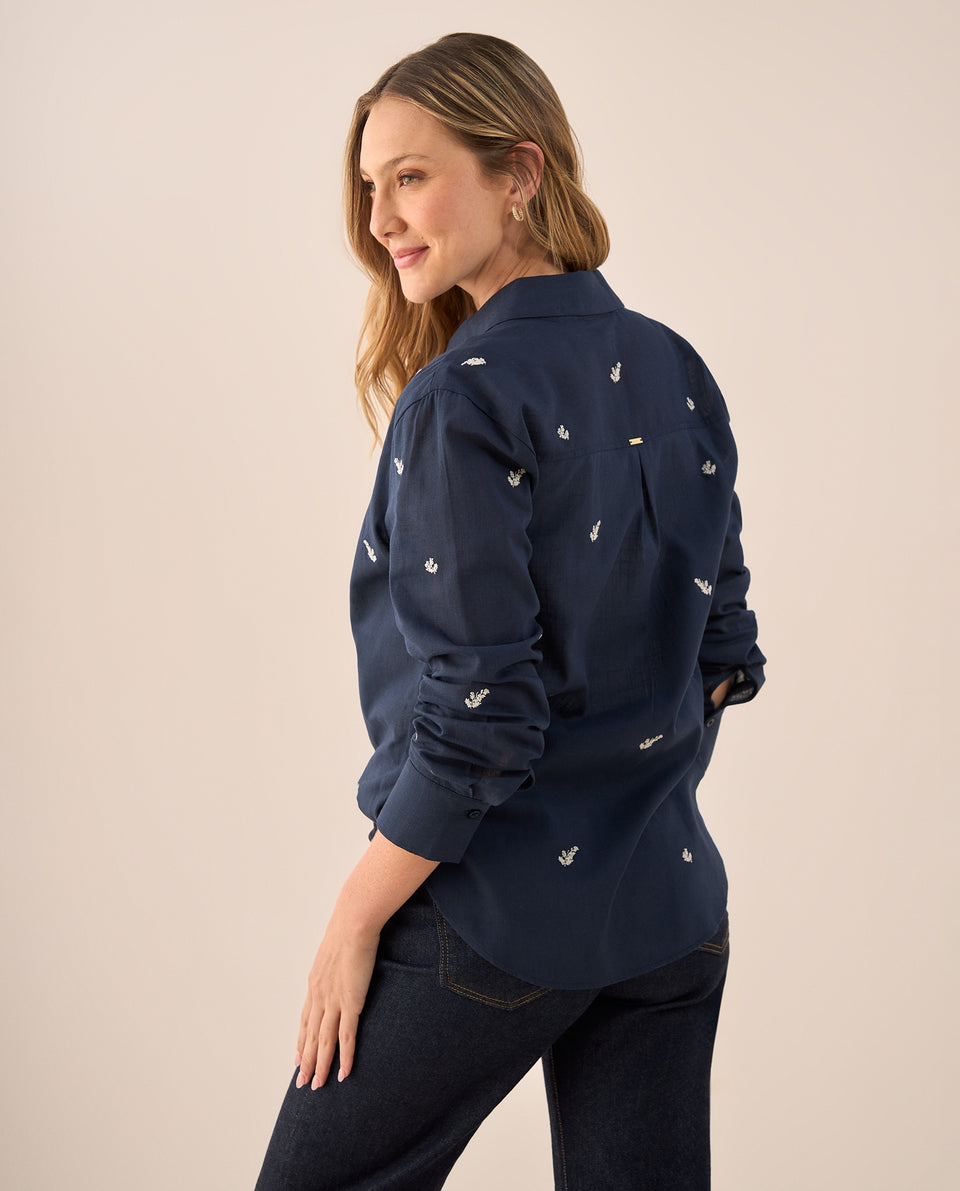 Camisa con Bordados Florales Azules - Azul 34_119G701_AZU193923_4