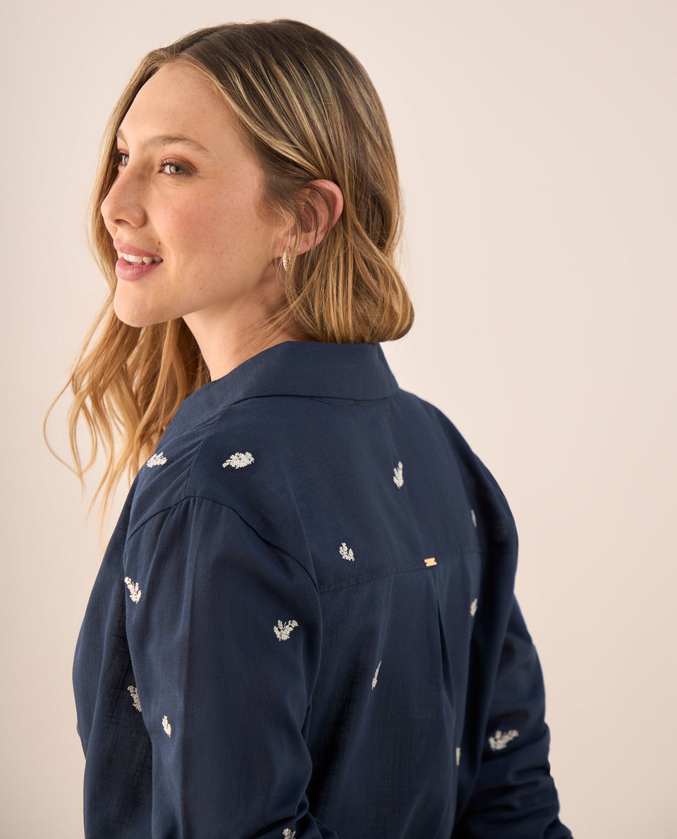 Camisa con Bordados Florales Azules - Azul 34_119G701_AZU193923_5
