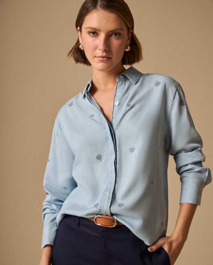 Camisa Azul con Estampado Floral Morado - Azul 34_119G702_AZU174027_0