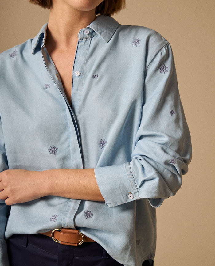 Camisa Azul con Estampado Floral Morado - Azul 34_119G702_AZU174027_3
