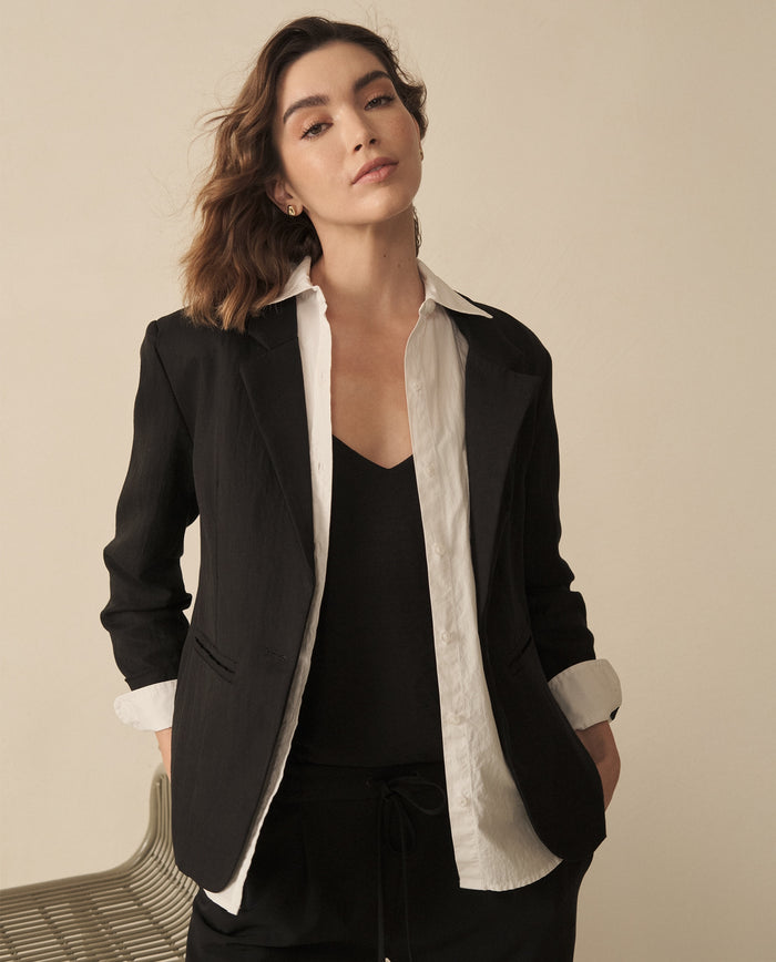 Blazer largo de diseño abierto para mujer - Negro 34_120G910_NEG194004_0