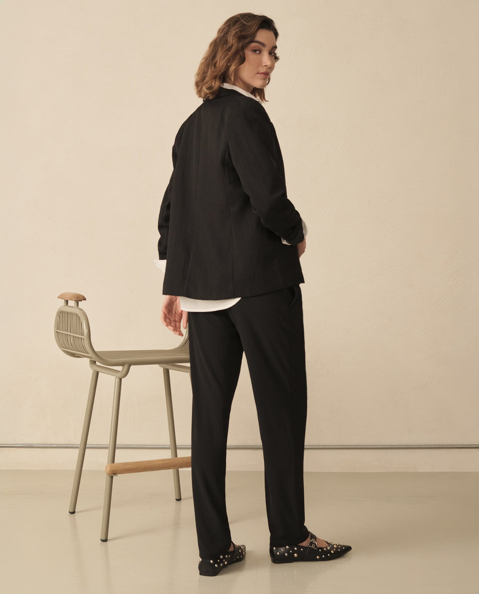 Blazer largo de diseño abierto para mujer - Negro 34_120G910_NEG194004_4