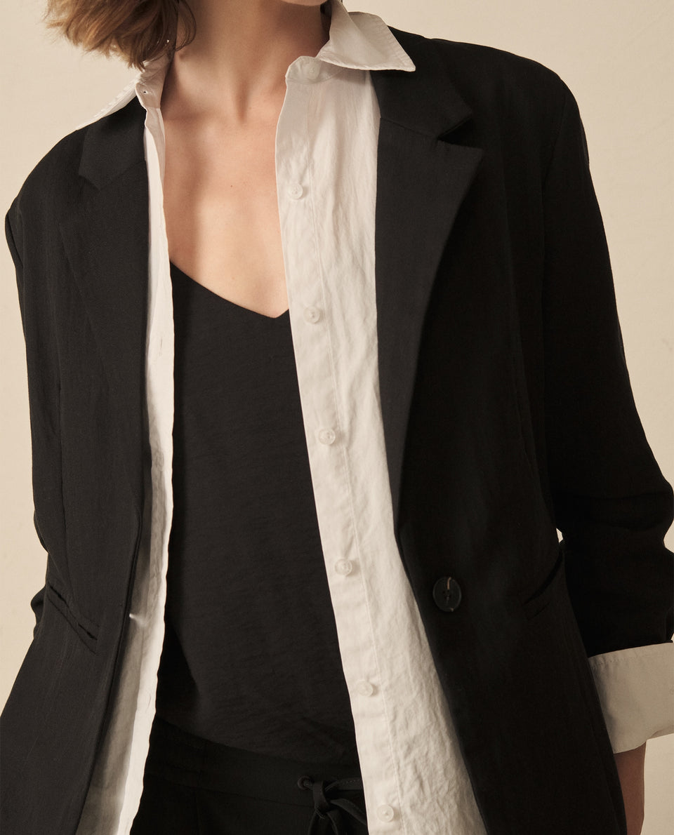 Blazer largo de diseño abierto para mujer - Negro 34_120G910_NEG194004_5