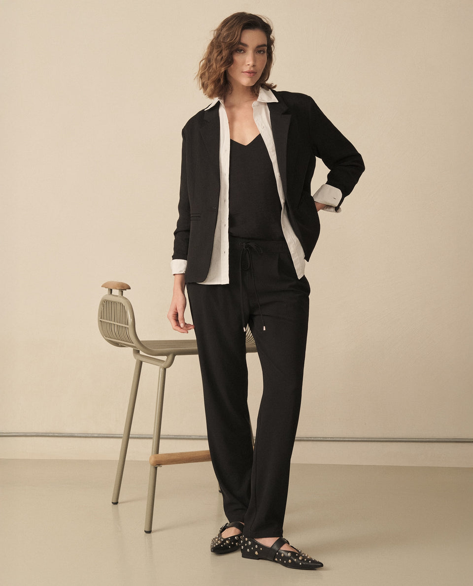 Blazer largo de diseño abierto para mujer - Negro 34_120G910_NEG194004_6