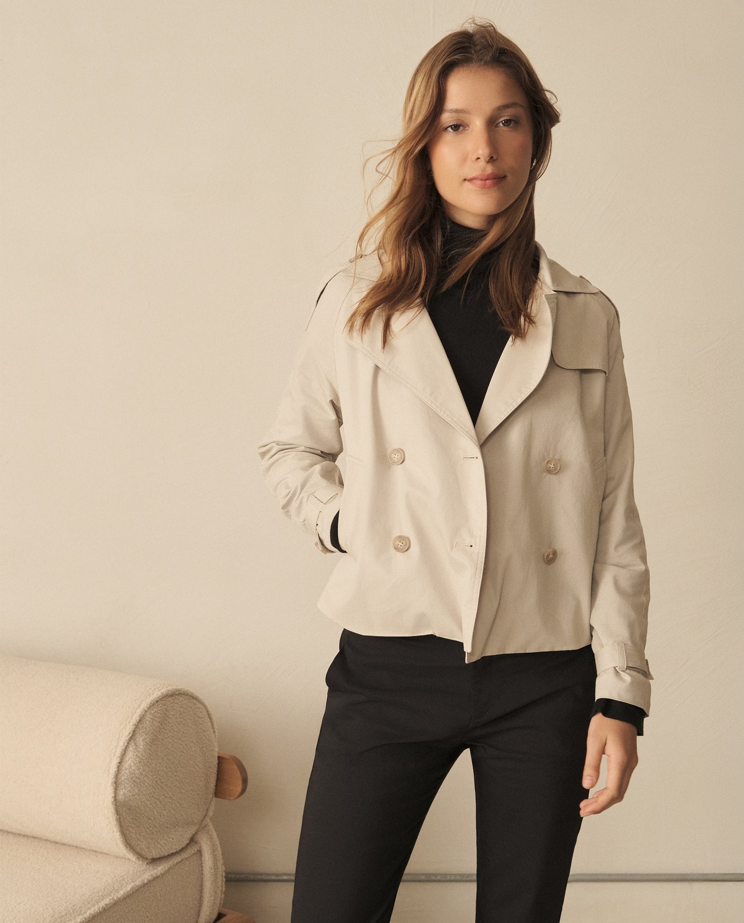 Chaqueta con cuello de solapa para mujer - Beige