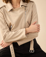 Chaqueta tipo biker en gamuza para mujer - Caqui