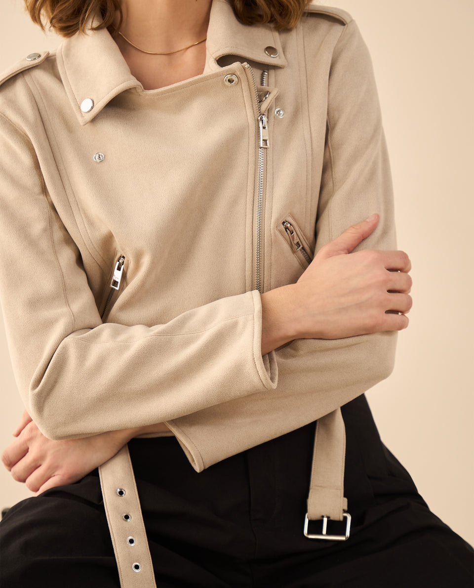 Chaqueta tipo biker en gamuza para mujer - Caqui 34_120G917_CAQ150719_5