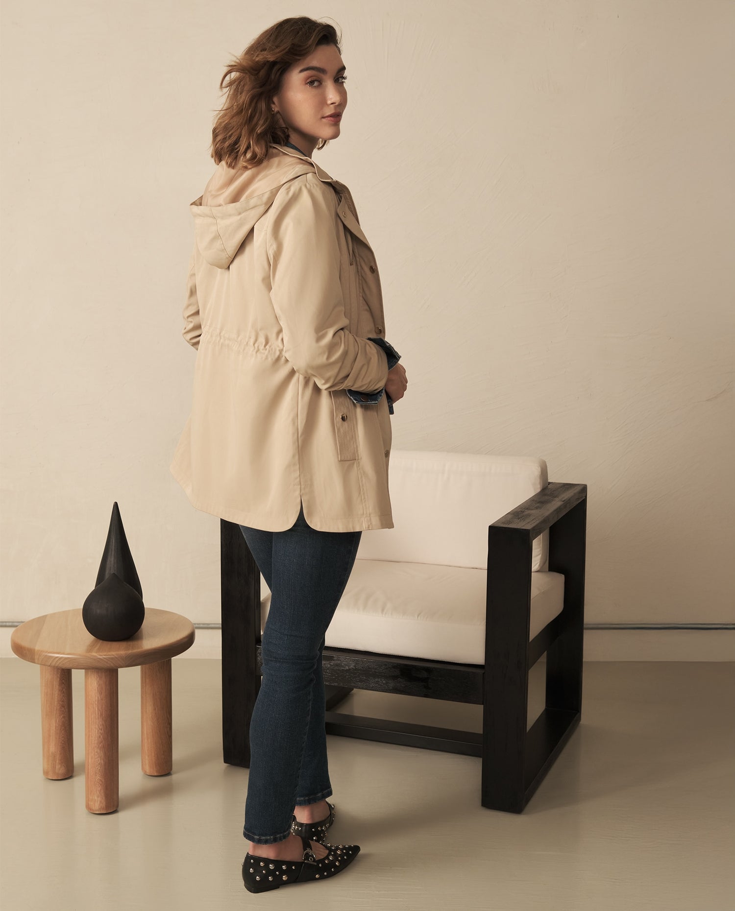 Chaqueta con capucha para mujer - Beige