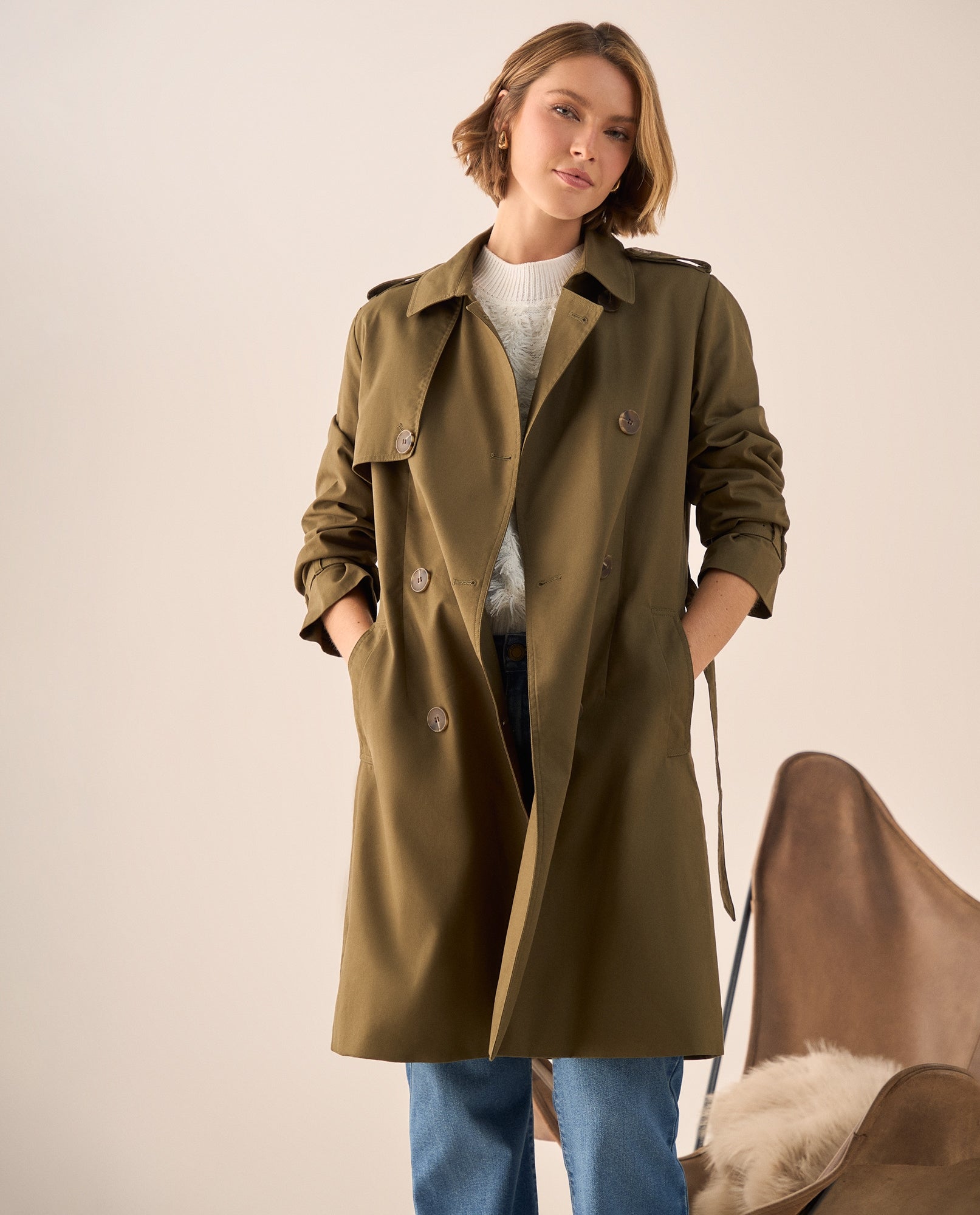 Trench Azul Bahía con Cinturón Ajustable - Verde 34_120G921_VER184105_0