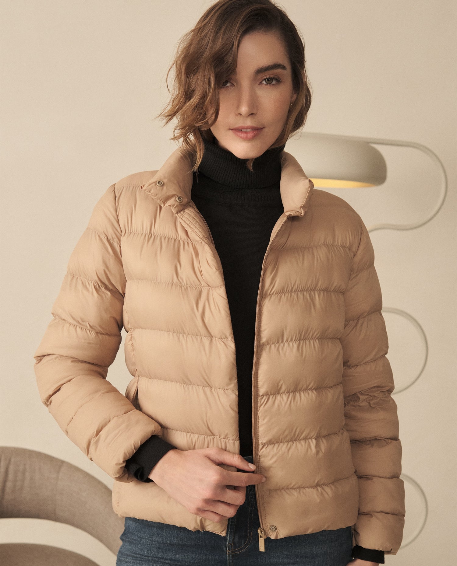 Chaqueta abullonada para mujer - Café