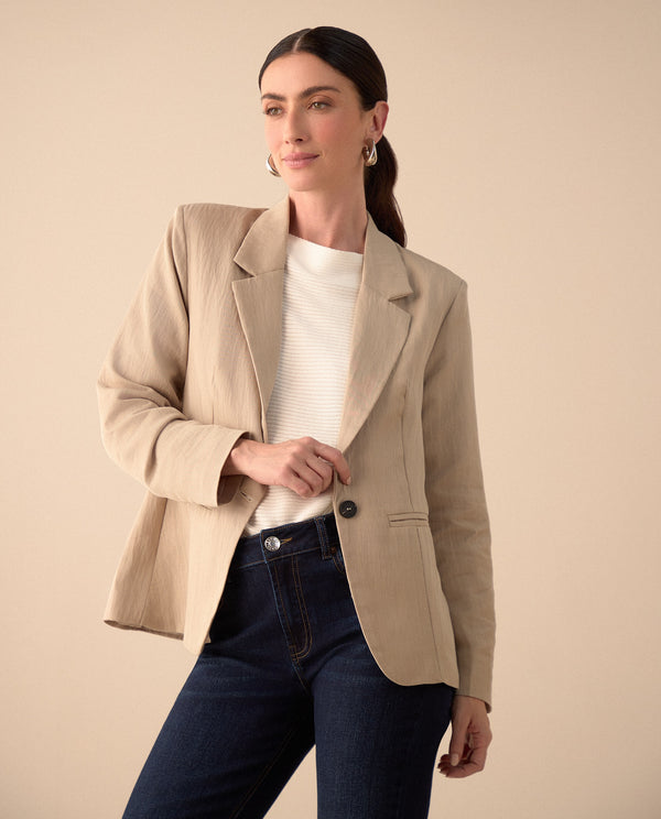 Blazer elegante de cuello solapa para mujer - Beige 34_121G200_BEI130607_0