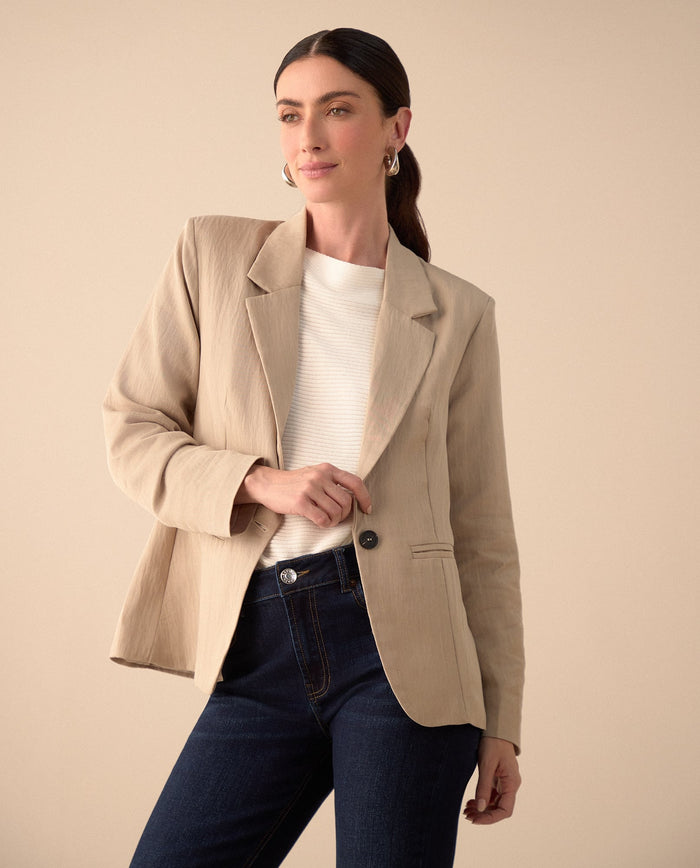 Blazer elegante de cuello solapa para mujer - Beige 34_121G200_BEI130607_0
