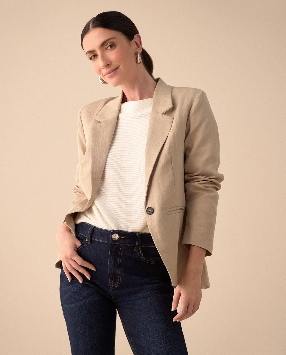 Blazer elegante de cuello solapa para mujer - Beige 34_121G200_BEI130607_3