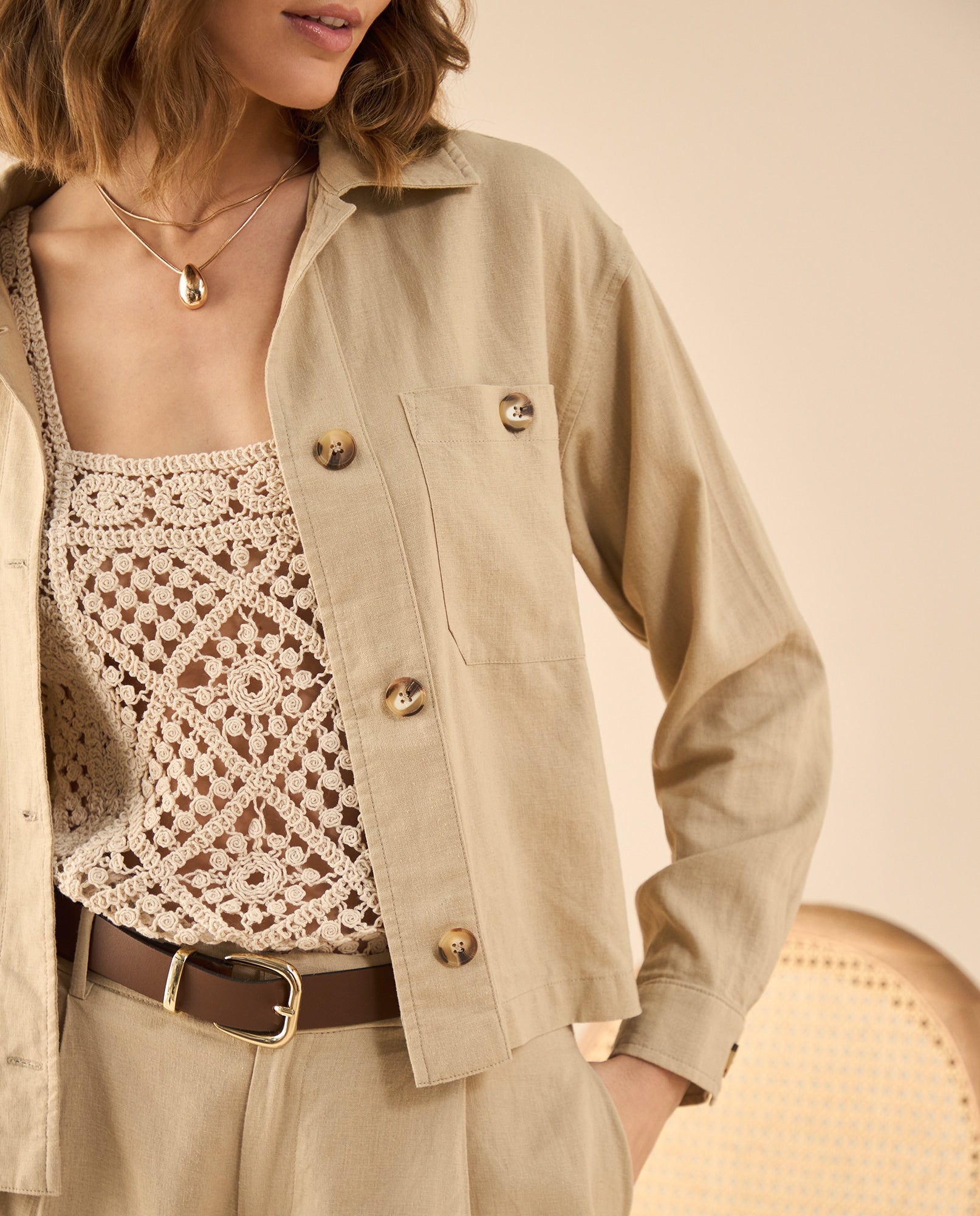 Chaqueta con ajuste de botones para mujer - Beige 34_122G000_BEI151307_3