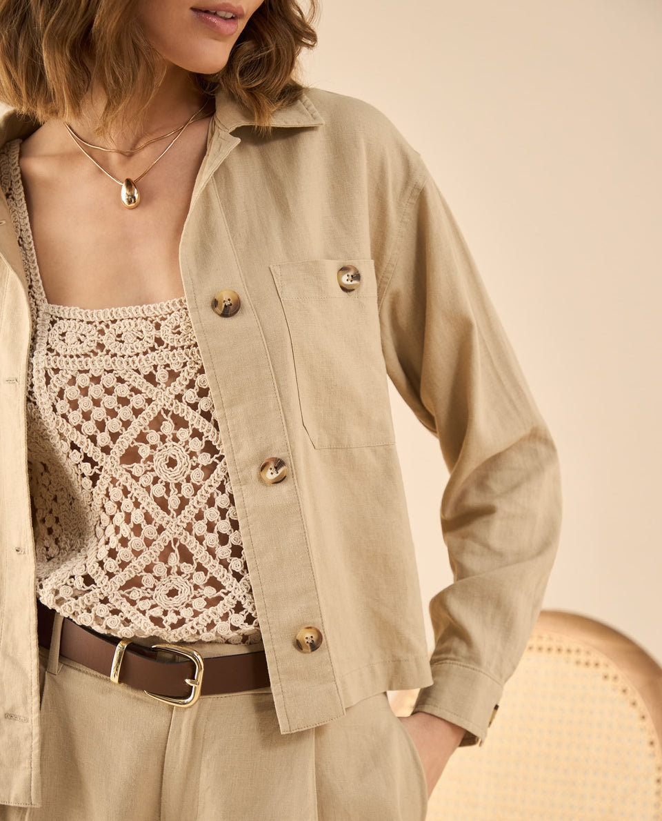 Chaqueta con ajuste de botones para mujer - Beige 34_122G000_BEI151307_3