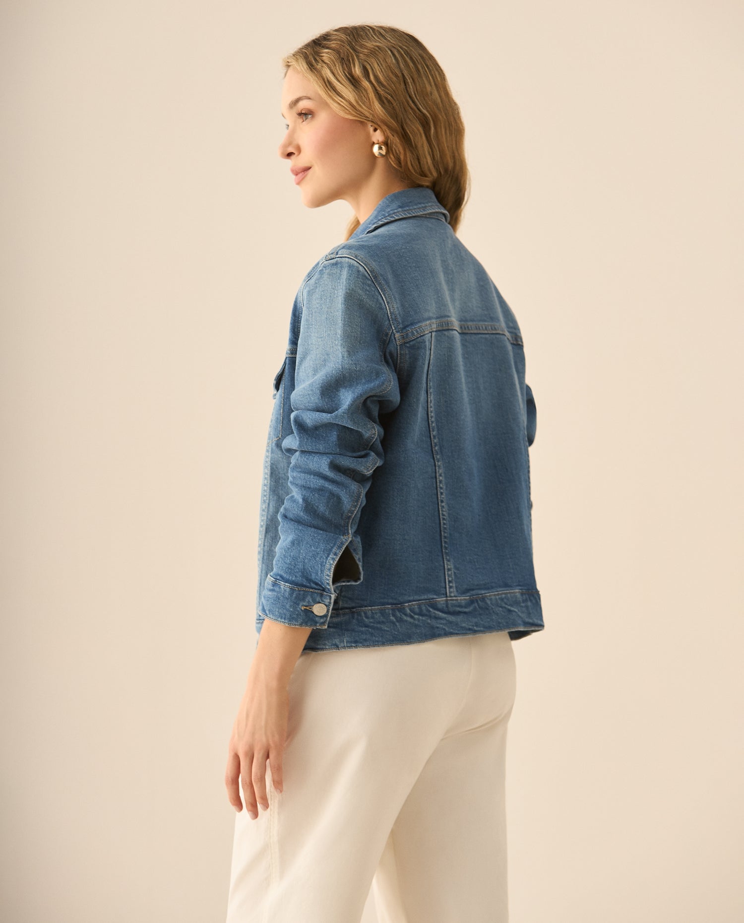 Chaqueta tipo Trucker en denim para mujer - Azul