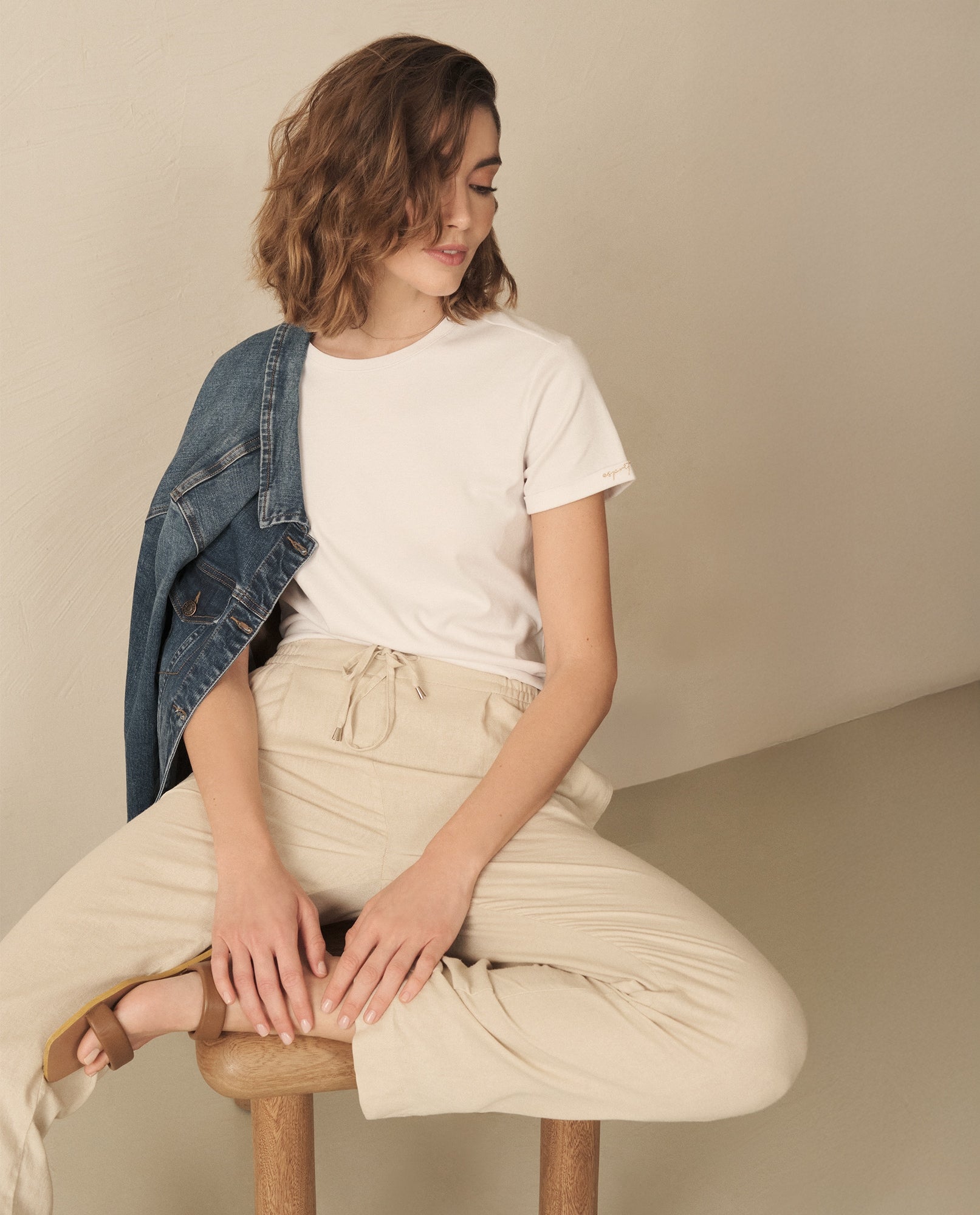 Pantalón con elástico en cintura para mujer - Beige 34_130G910_BEI151307_0
