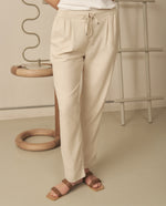 Pantalón con elástico en cintura para mujer - Beige
