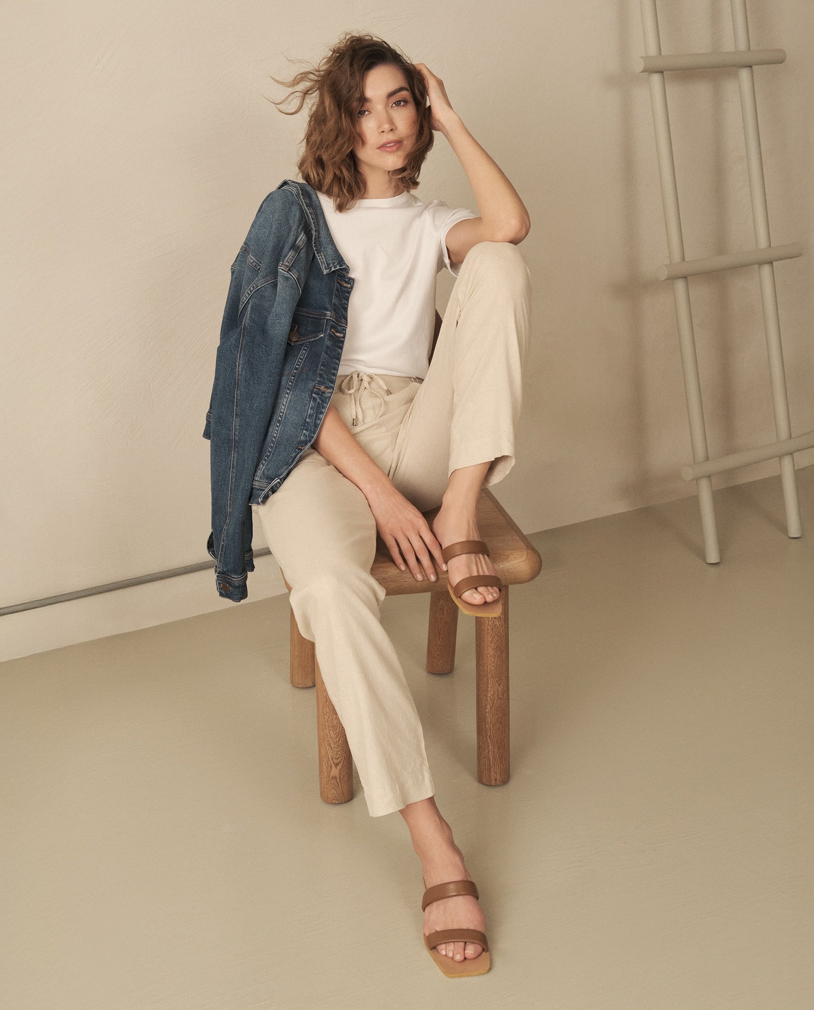 Pantalón con elástico en cintura para mujer - Beige 34_130G910_BEI151307_6