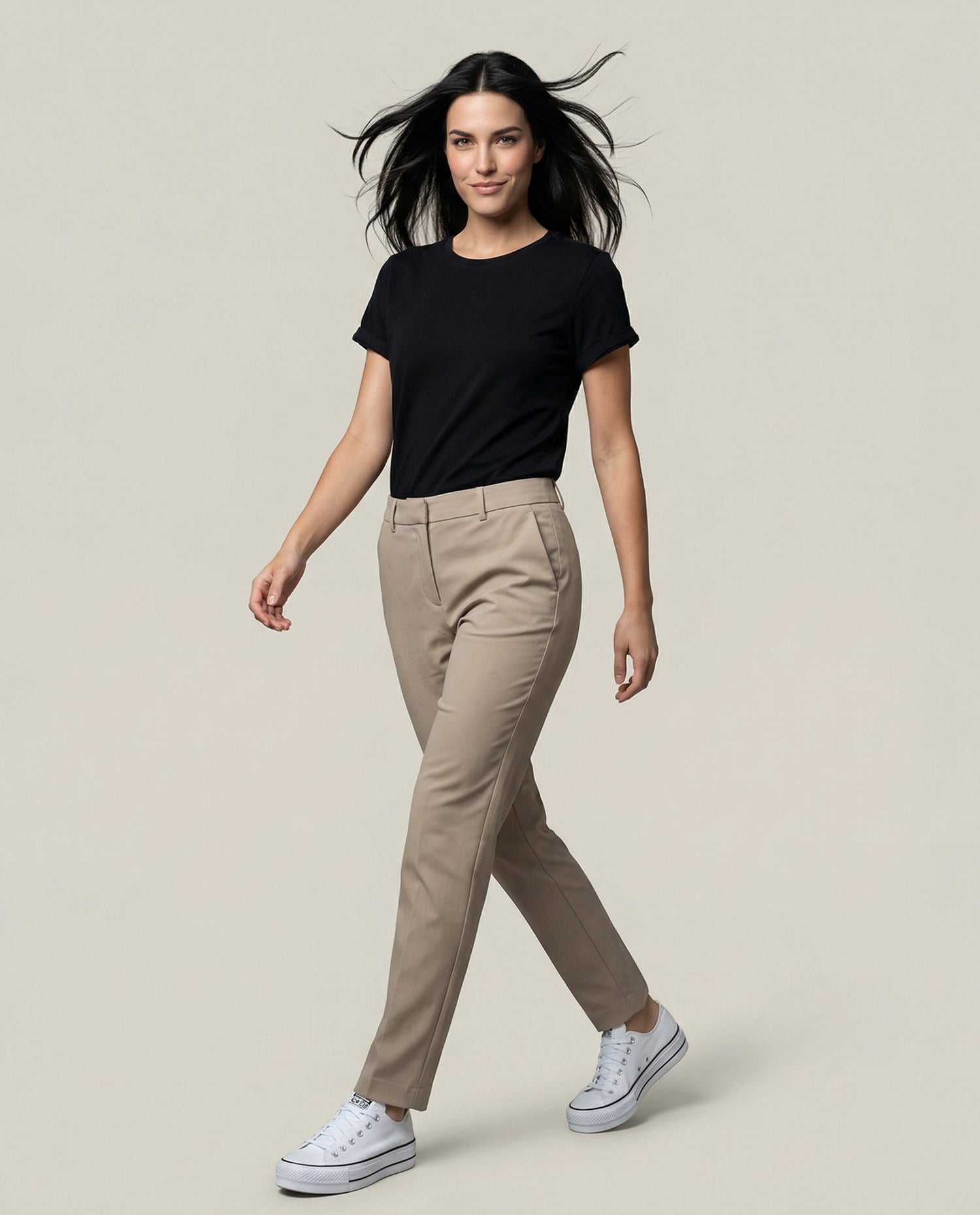 Pantalón chino tobillero silueta recta - Beige