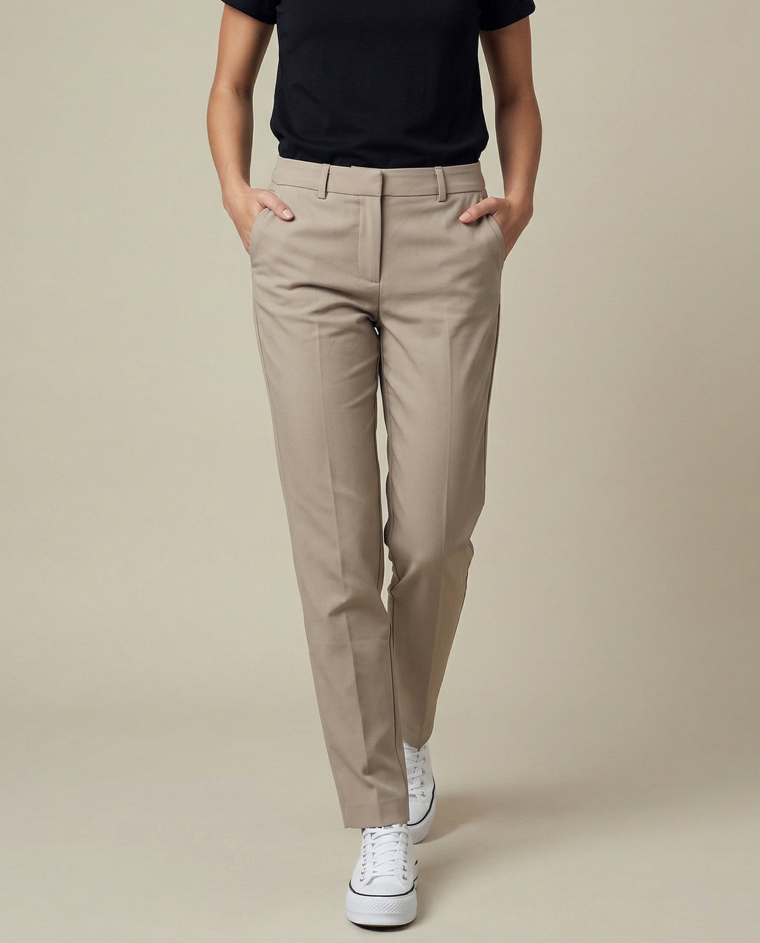 Pantalón chino tobillero silueta recta - Beige