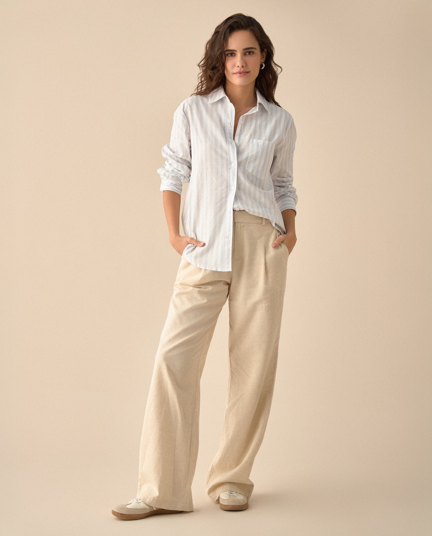 Pantalón de tela fluida para mujer - Crudo